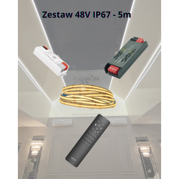Kompletny zestaw - Taśma LED COB 48V 3000k IP67 5m + zasilacz, sterownik, pilot